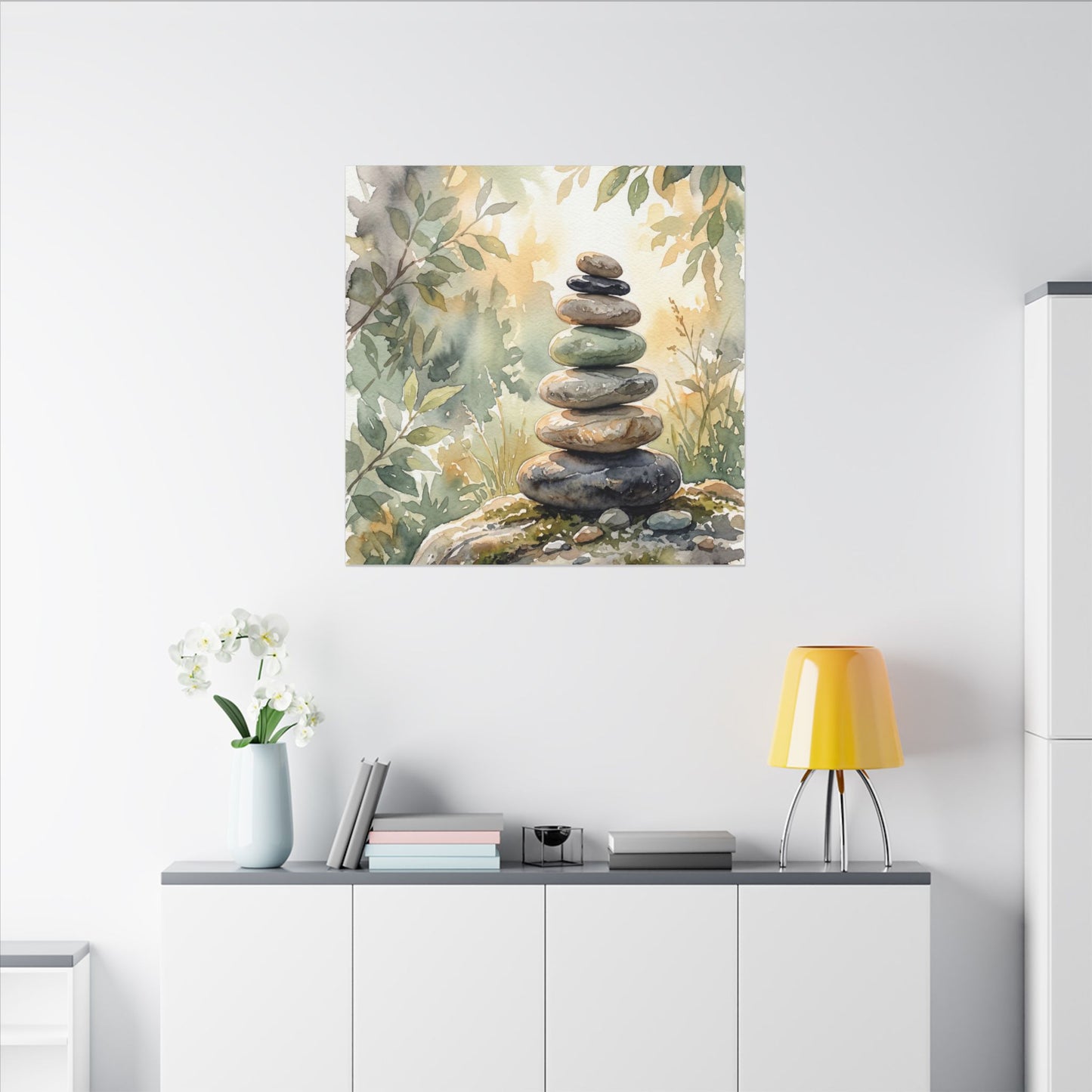 Golden Hour River Stones Canvas Art - Japandi Mono No Aware