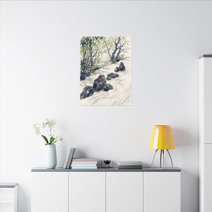 Dappled Rock Garden Canvas Art - Zen Mono No Aware