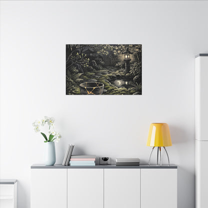 Kintsugi Moonlit Garden in Dappled | Gold Repair Canvas Art