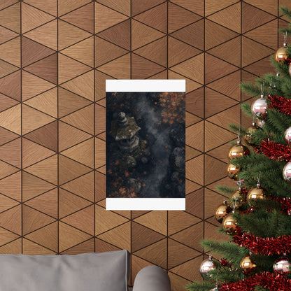 Japandi Stone Lantern in Moonlight | Texture Wall Art Print
