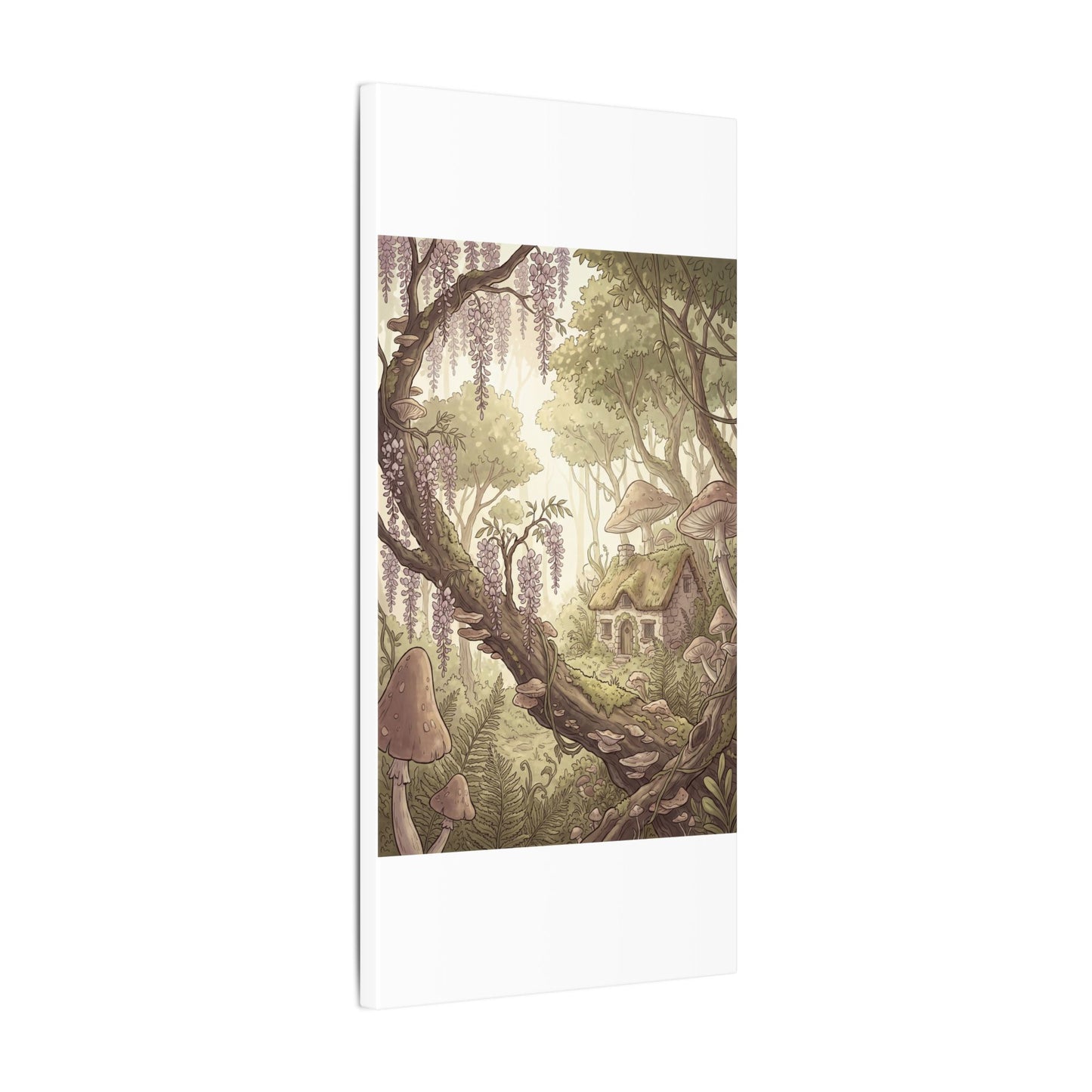 Summer Wisteria Mushroom Illustration Canvas Art | Enchanting Decor