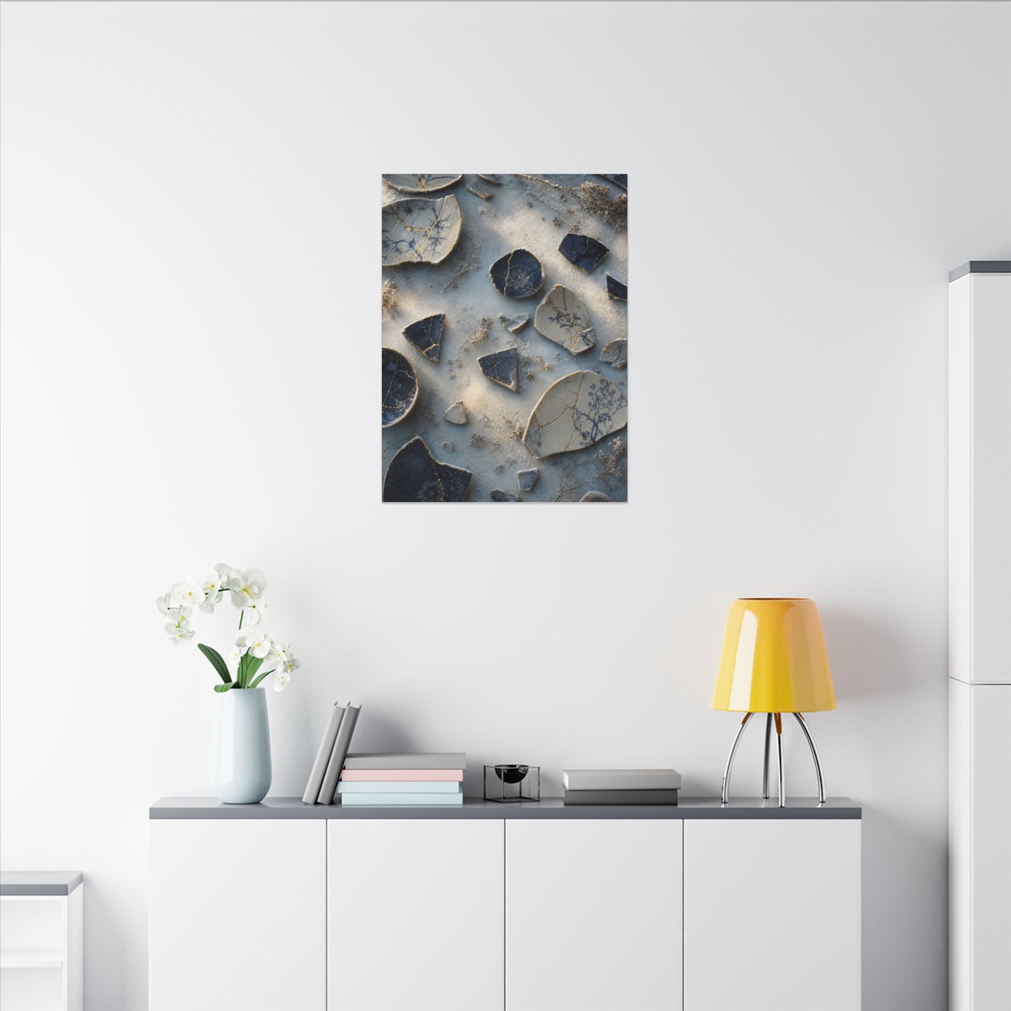 Broken Pottery Canvas Art | Winter Kintsugi Gold Vein Art