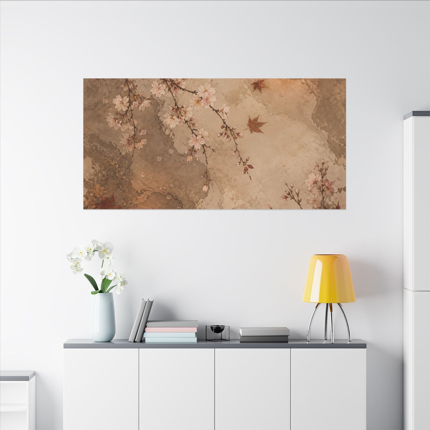 Cherry Blossom Canvas Art | Autumn Japandi Japanese Pattern Art
