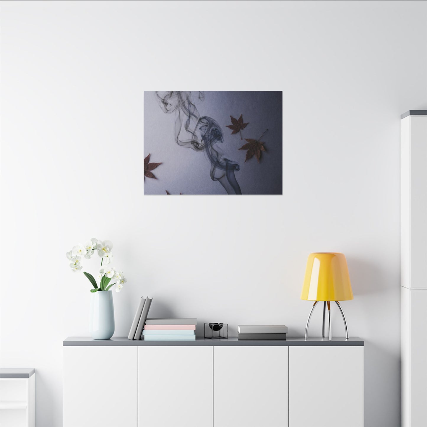 Dark Japandi Incense Smoke in Dawn | Moody Minimal Canvas Art