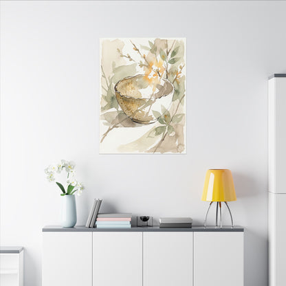Spring Ceramic Bowl Watercolor Canvas Art | Neutral Decor