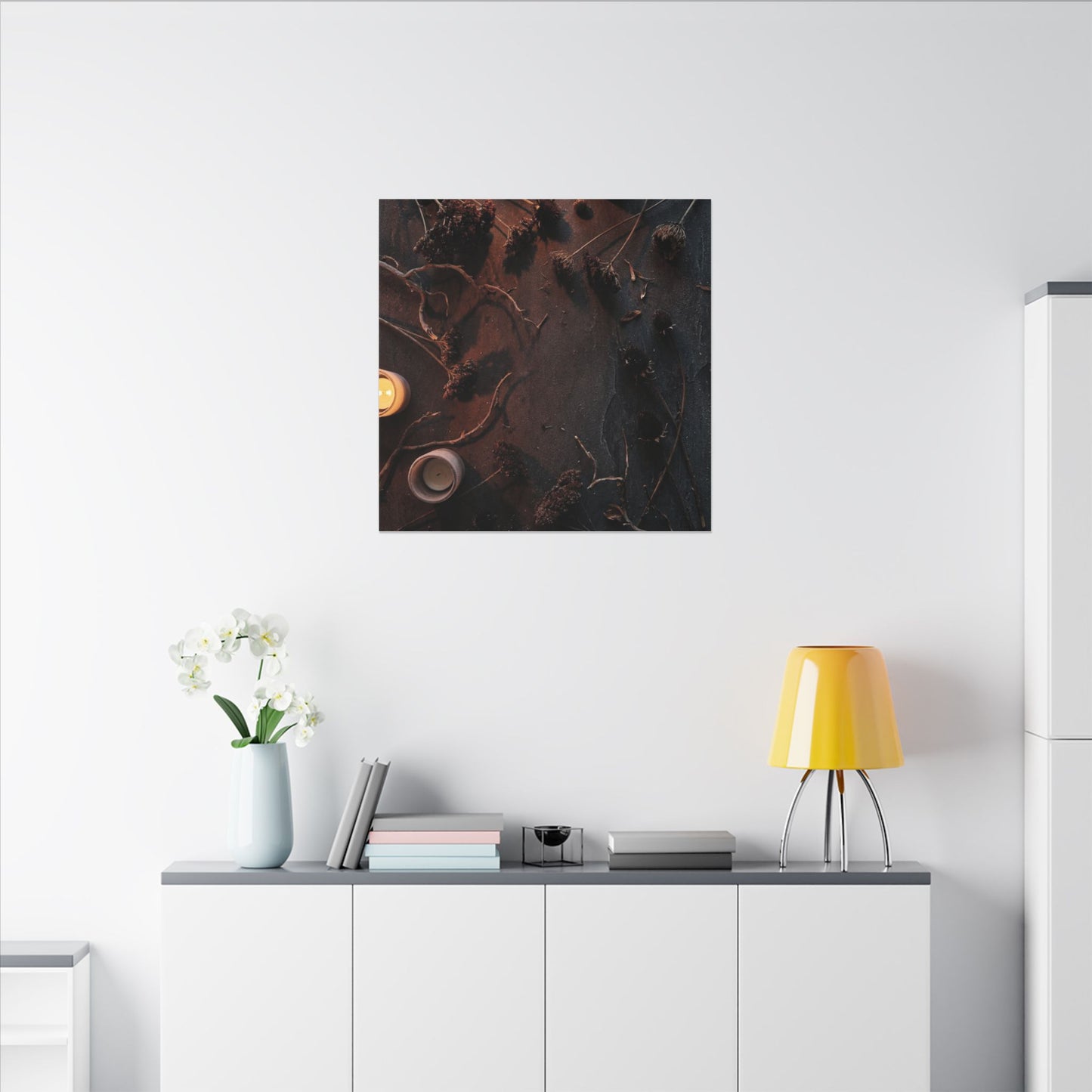 Dried Flowers Canvas Art | Winter Dark Japandi Moody Minimal Art