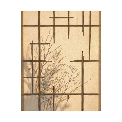 Japandi Shoji Screen in Golden Hour | Minimal Line Wall Art Print