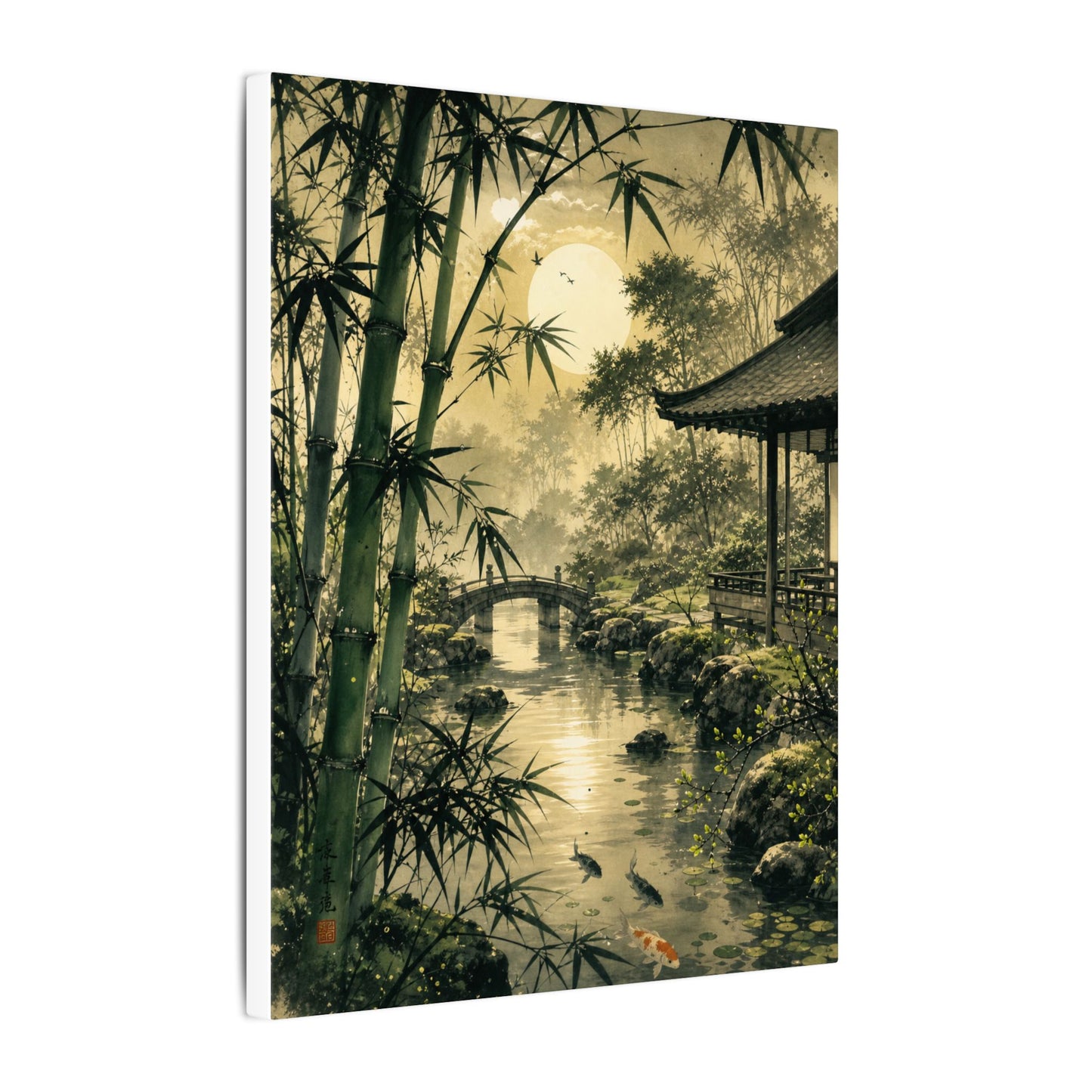 Moonlit Garden Sumi E Canvas Art | Calm Zen Art