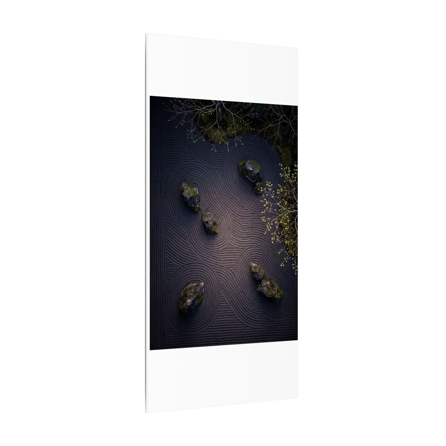 Dark Japandi Rock Garden in Dawn | Shadow Zen Canvas Art