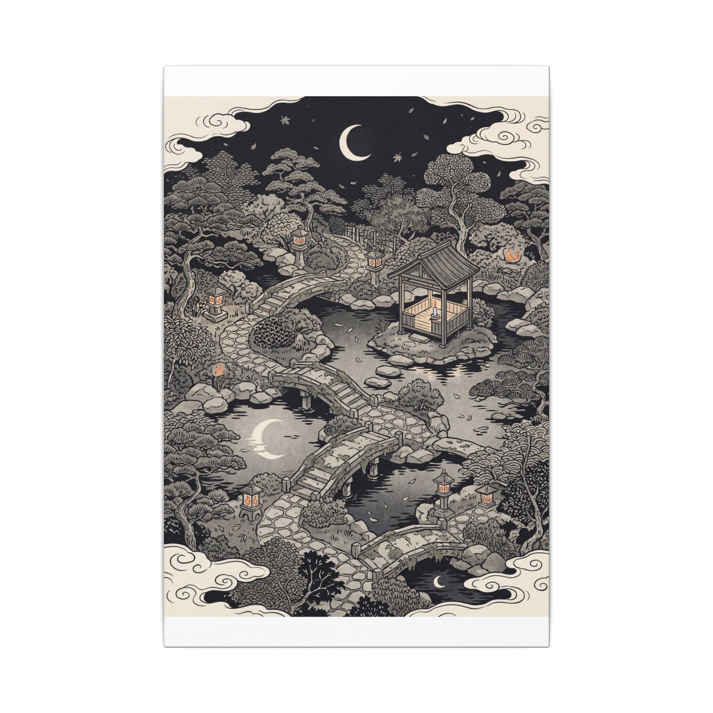 Moonlit Garden Ukiyo E Inspired Canvas Art | Serene Zen Art