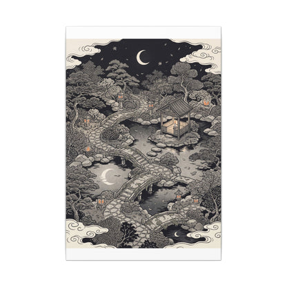 Moonlit Garden Ukiyo E Inspired Canvas Art | Serene Zen Art