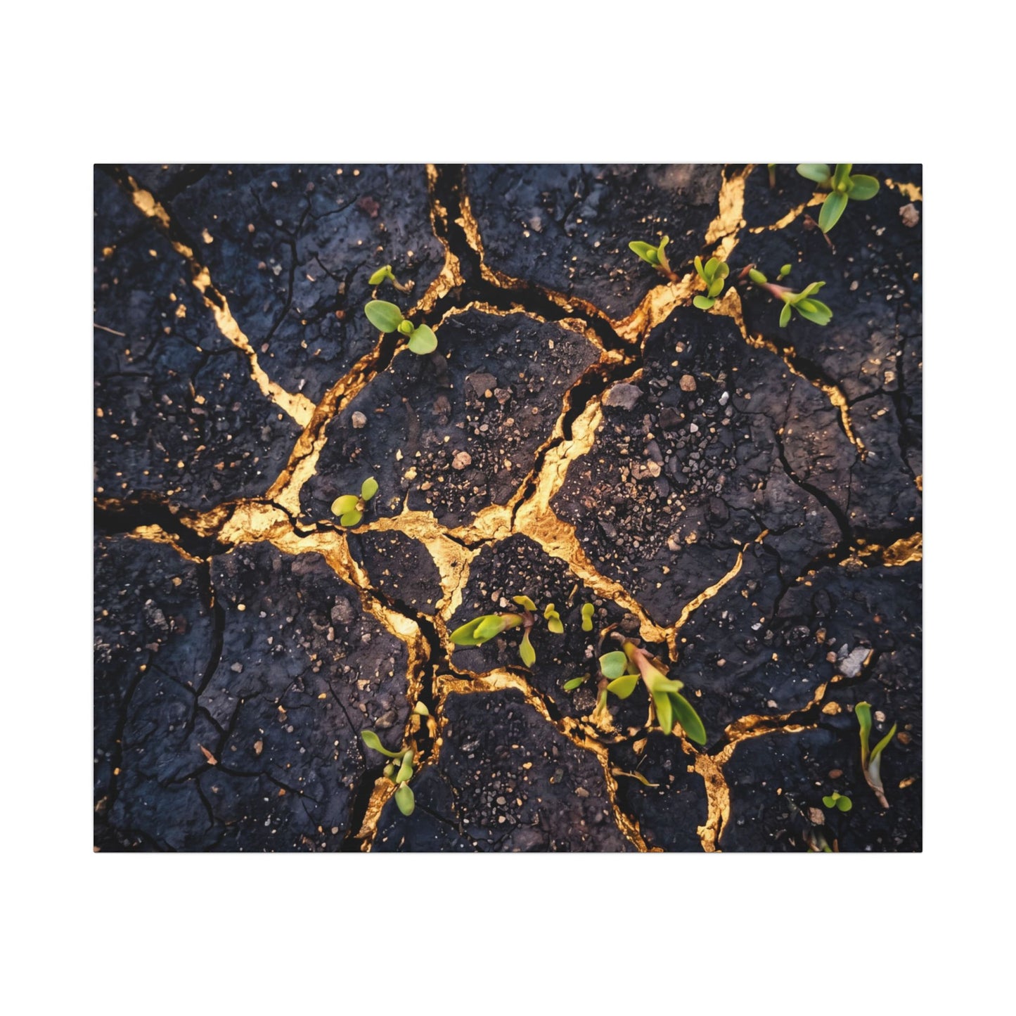 Spring Cracked Earth Crackle Gold Canvas Art | Healing Decor