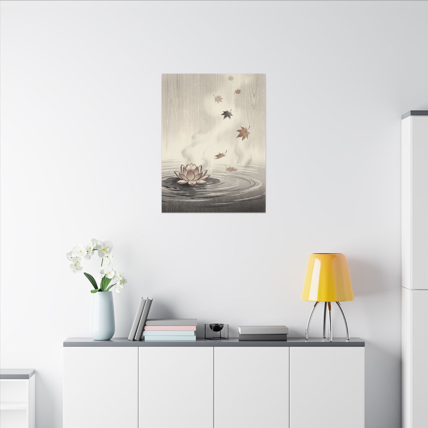 Lotus Flower Canvas Art | Autumn Zen Ukiyo E Inspired Art