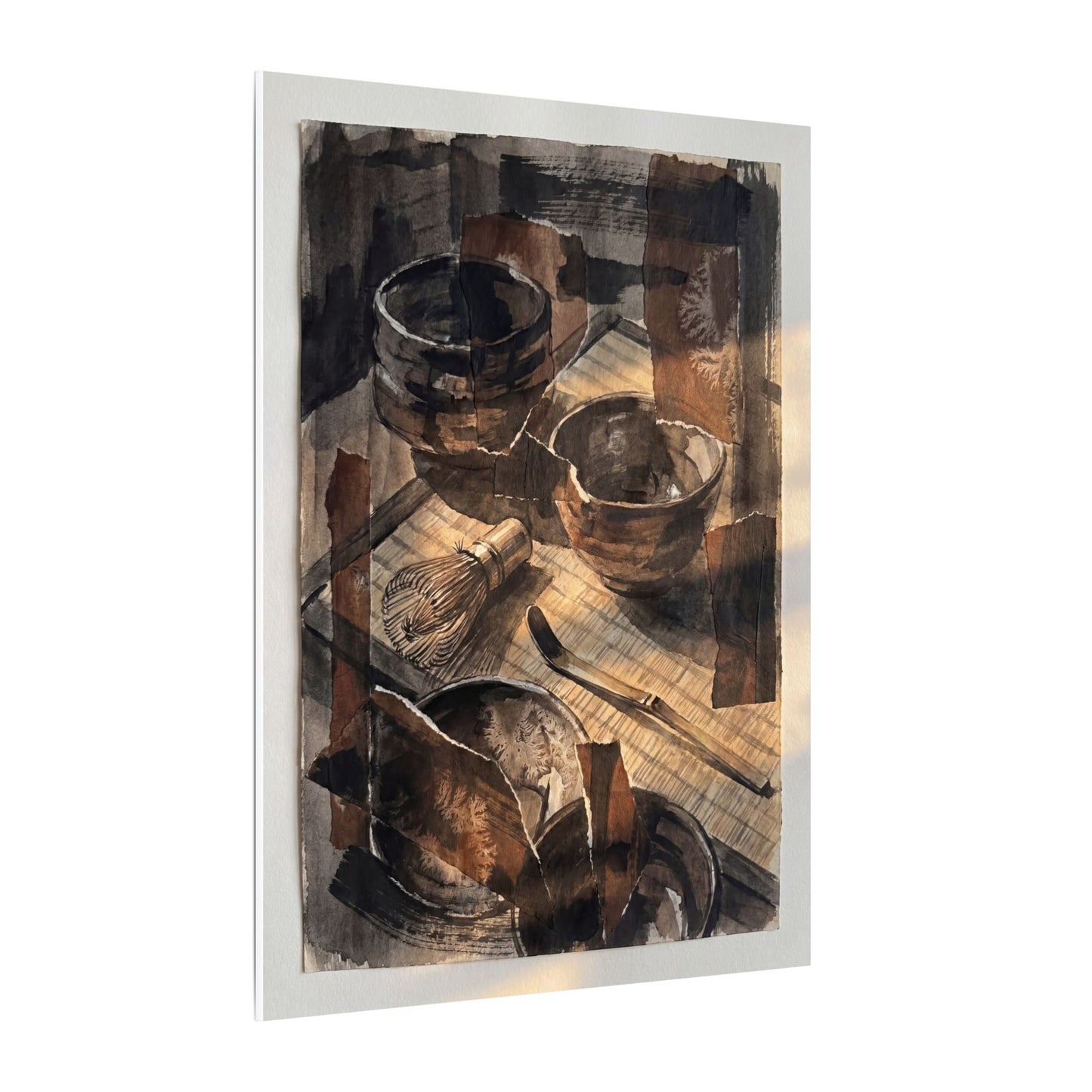 Tea Ceremony Charcoal Ink Canvas Art | Luxurious Dark Japandi Art