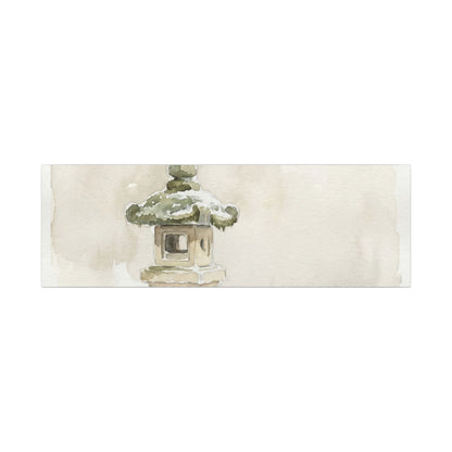 Stone Lantern Winter Canvas Art | Japandi Earthy Design
