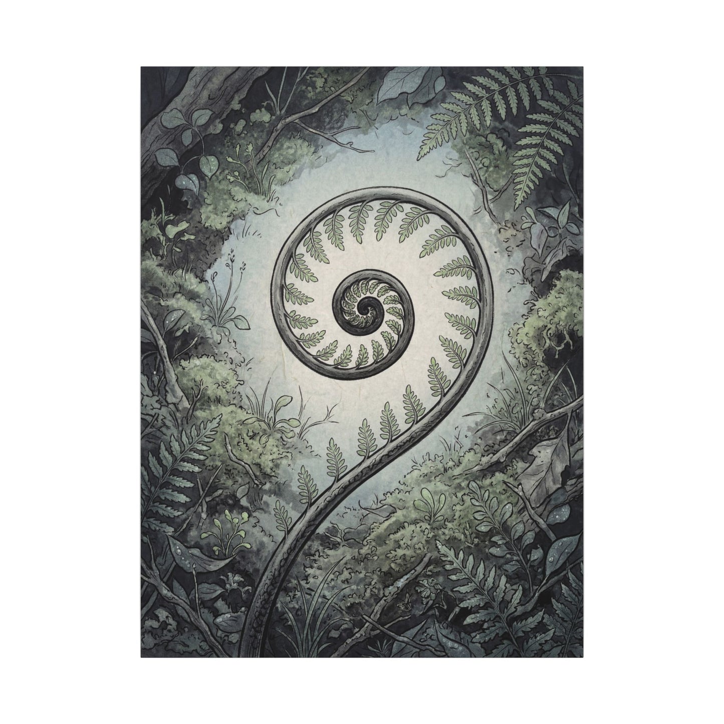 Zen Fern Unfurling in Dawn | Ukiyo E Inspired Canvas Art