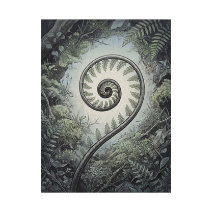 Zen Fern Unfurling in Dawn | Ukiyo E Inspired Canvas Art