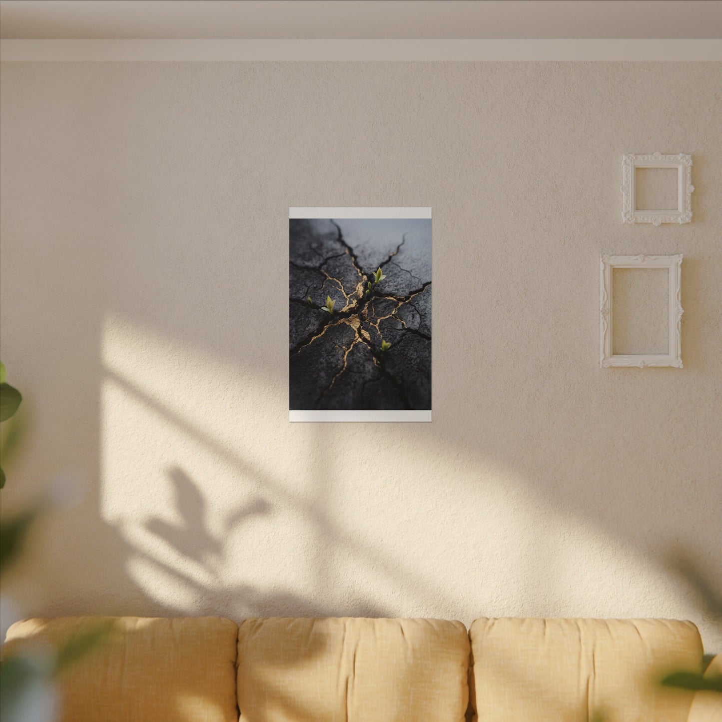 Ma Cracked Earth Canvas Art - Dark Japandi Charcoal Ink