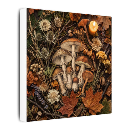 Autumn Dried Flowers Mushroom Illustration Canvas Art | Earthy Decor