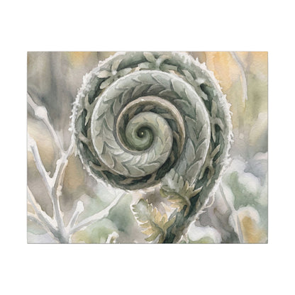 Winter Fern Unfurling Watercolor Canvas Art | Cozy Decor
