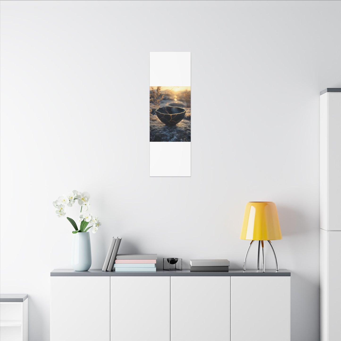 Ceramic Bowl Canvas Art | Winter Kintsugi Gold Repair Art