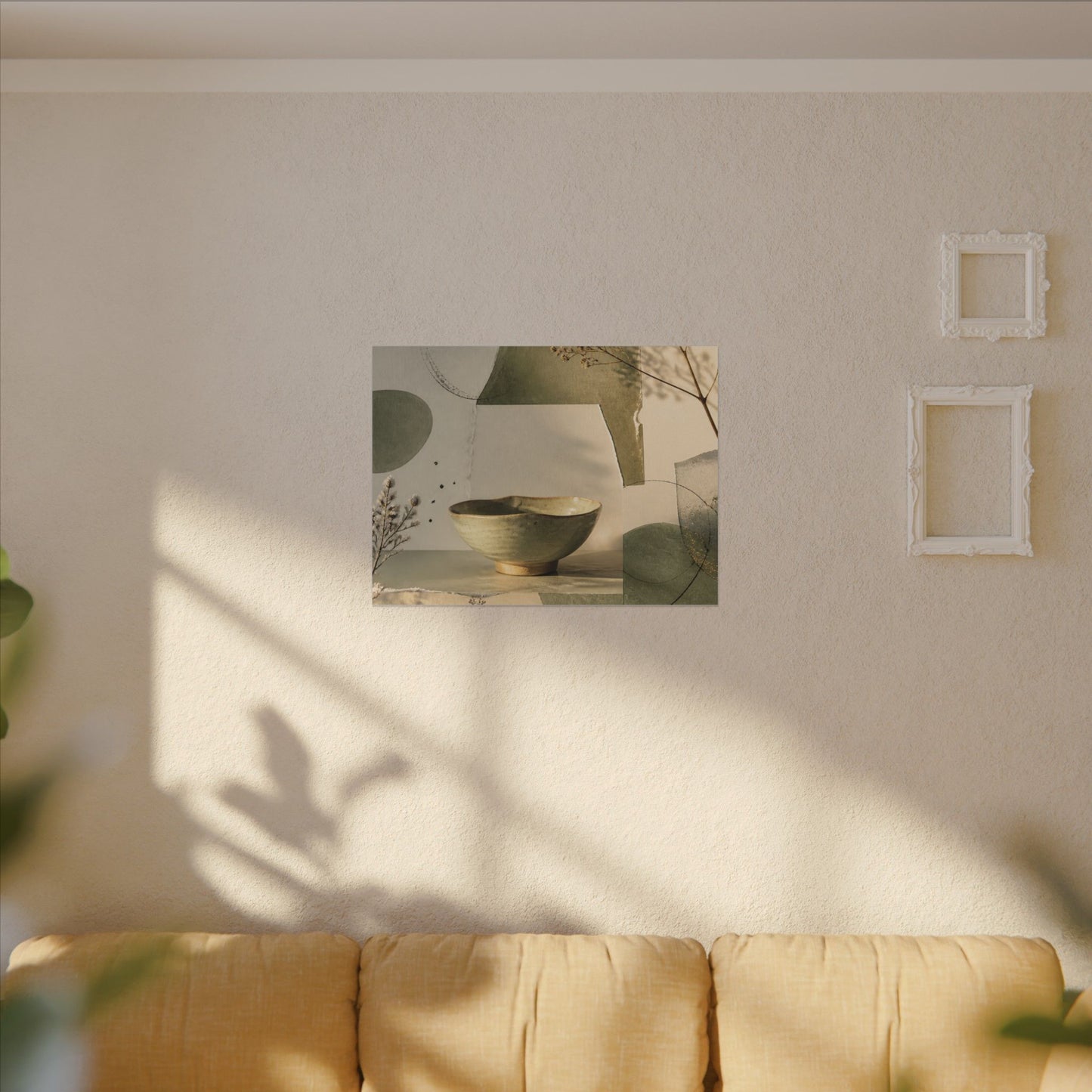 Warm Ceramic Bowl Canvas Art - Minimal Line Japandi