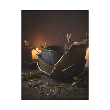 Broken Pottery Spring Canvas Art | Dark Japandi Luxurious Design
