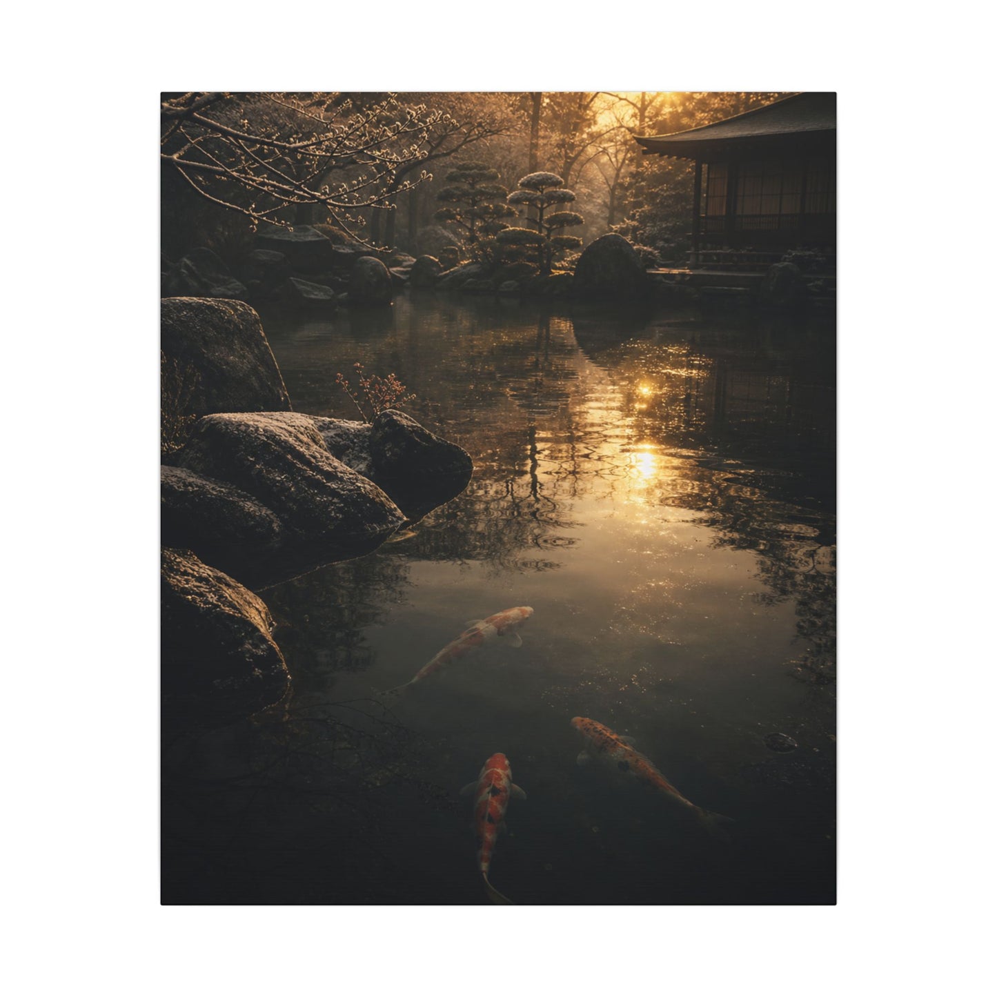 Winter Koi Pond Shadow Zen Canvas Art | Bold Decor