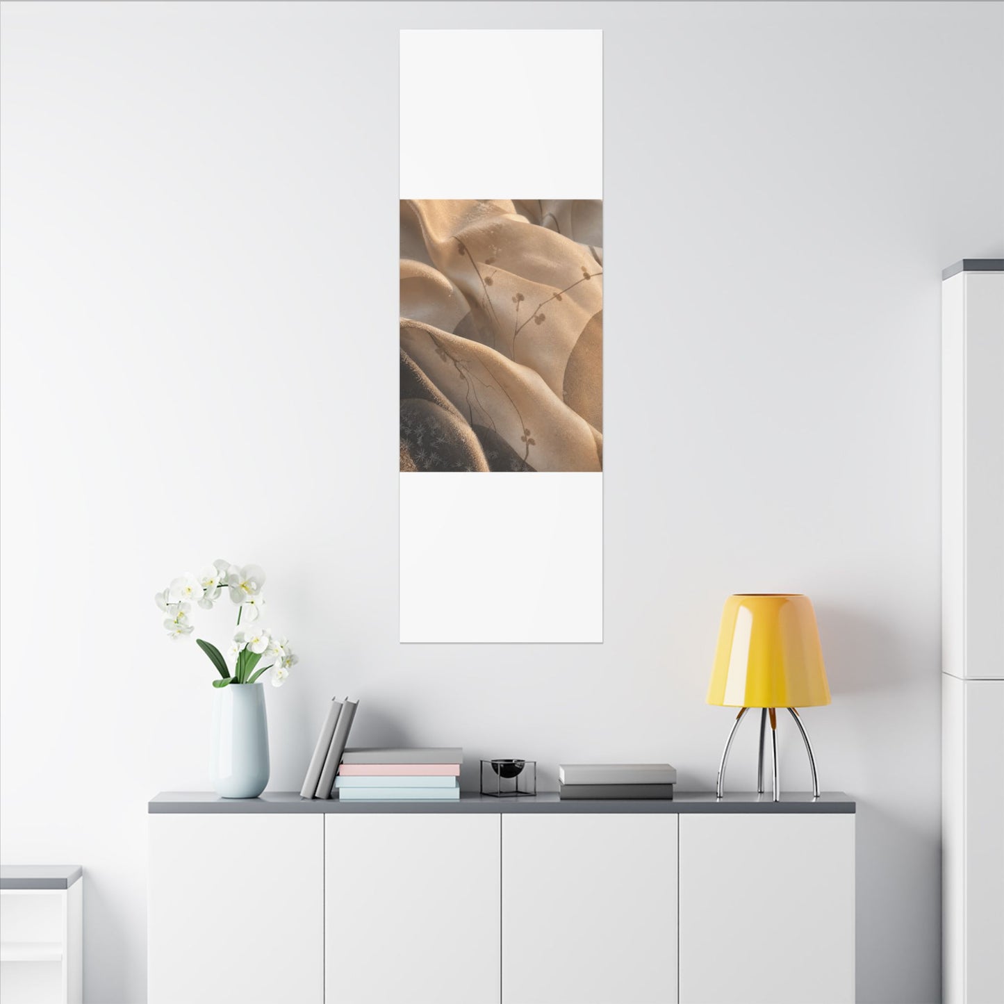 Japandi Silk Drape in Golden Hour | Japanese Pattern Canvas Art