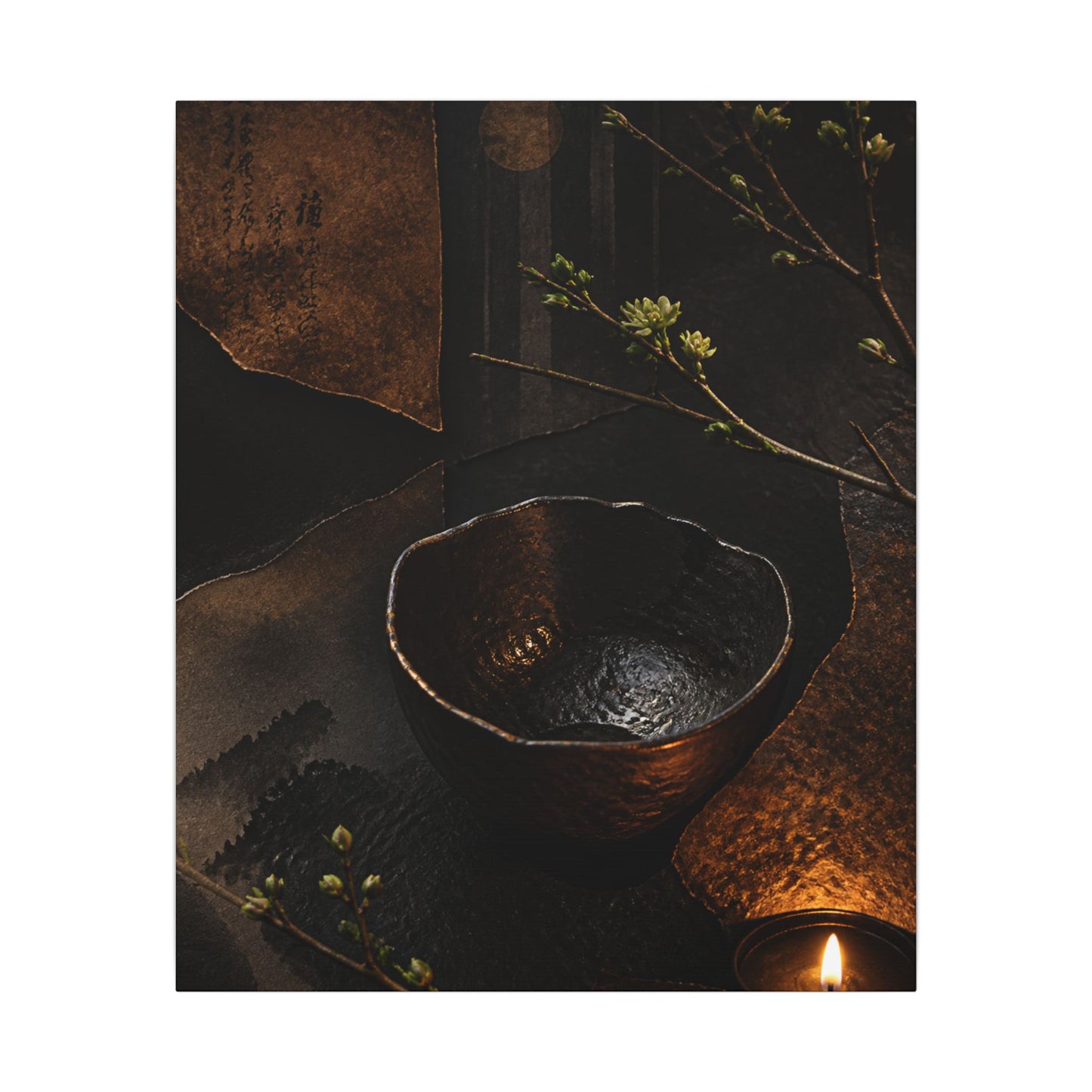 Atmospheric Ceramic Bowl Canvas Art - Shadow Zen Dark Japandi