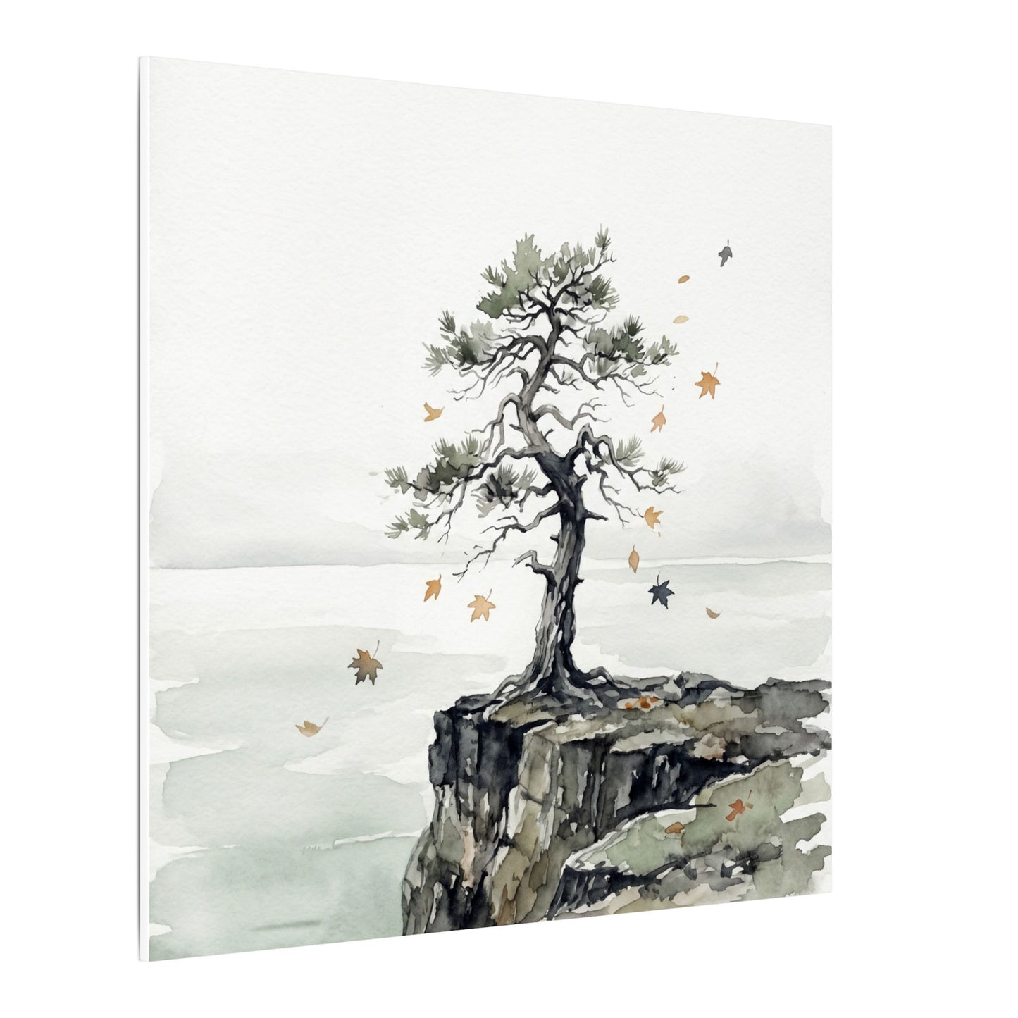 Japandi Pine Tree in Overcast | Watercolor Canvas Art