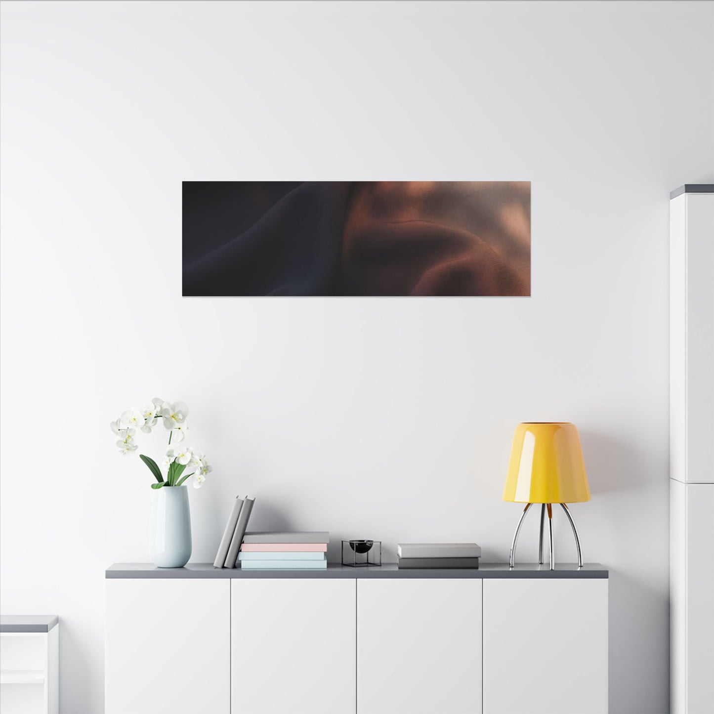 Dark Japandi Silk Drape in Dawn | Shadow Zen Canvas Art