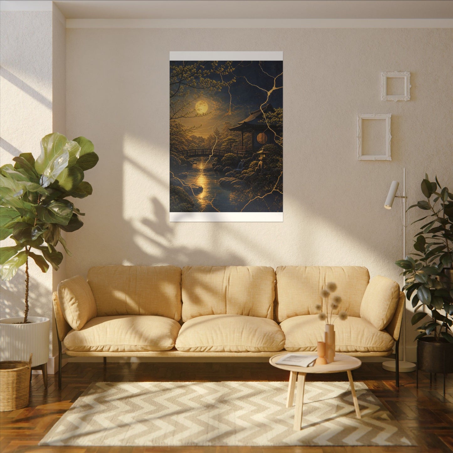 Spring Moonlit Garden Gold Vein Canvas Art | Resilient Decor