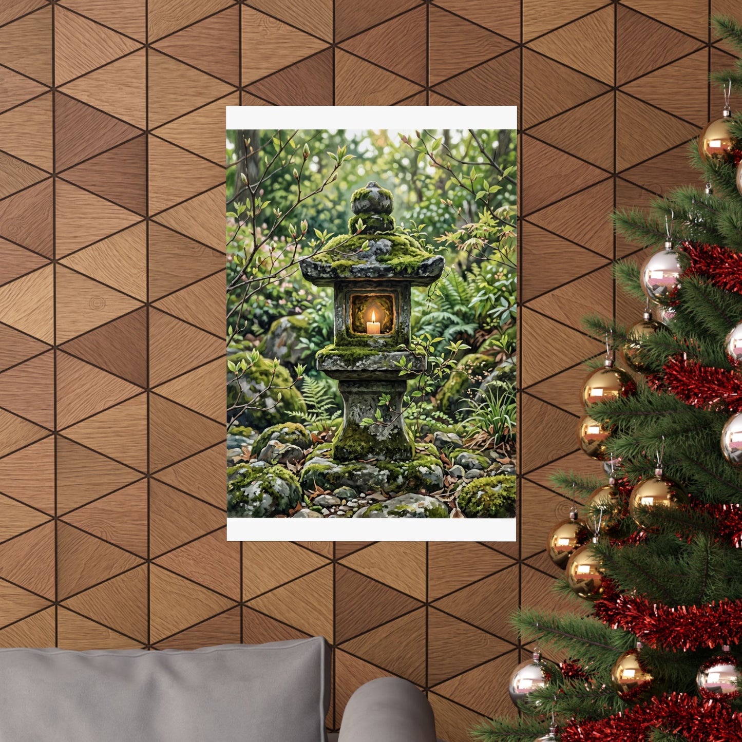 Stone Lantern Wall Art Print | Spring Japandi Japanese Pattern Art