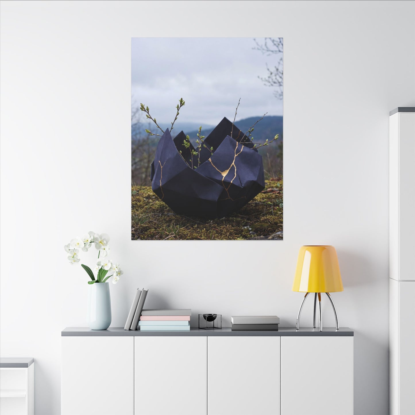 Paper Fold Canvas Art | Spring Kintsugi Gold Repair Art