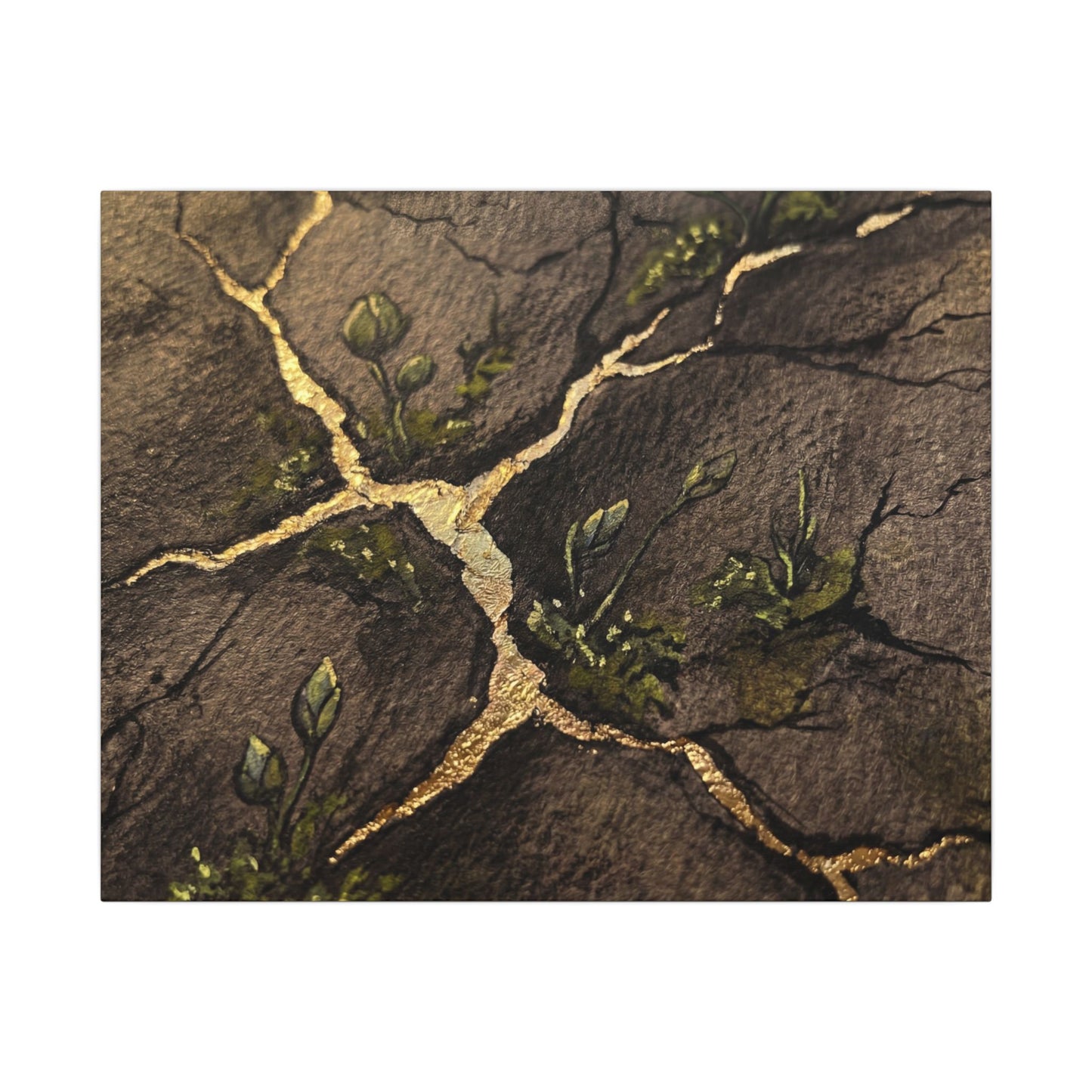 Spring Cracked Earth Charcoal Ink Canvas Art | Luxurious Decor Art Print