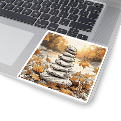 Autumn River Stones Minimal Line Sticker | Elegant Decor Art Print