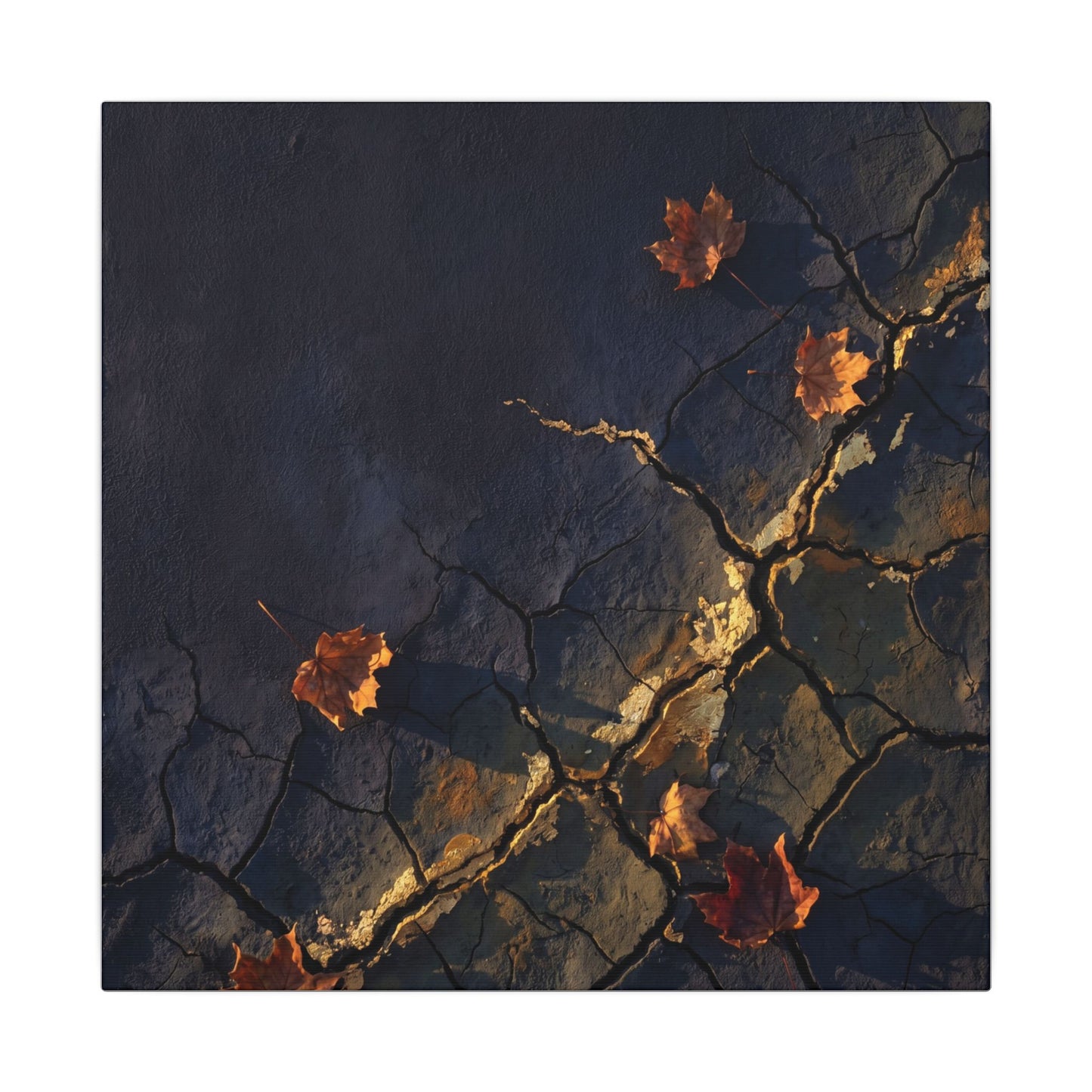 Cracked Earth Canvas Art | Autumn Dark Japandi Dark Texture Art
