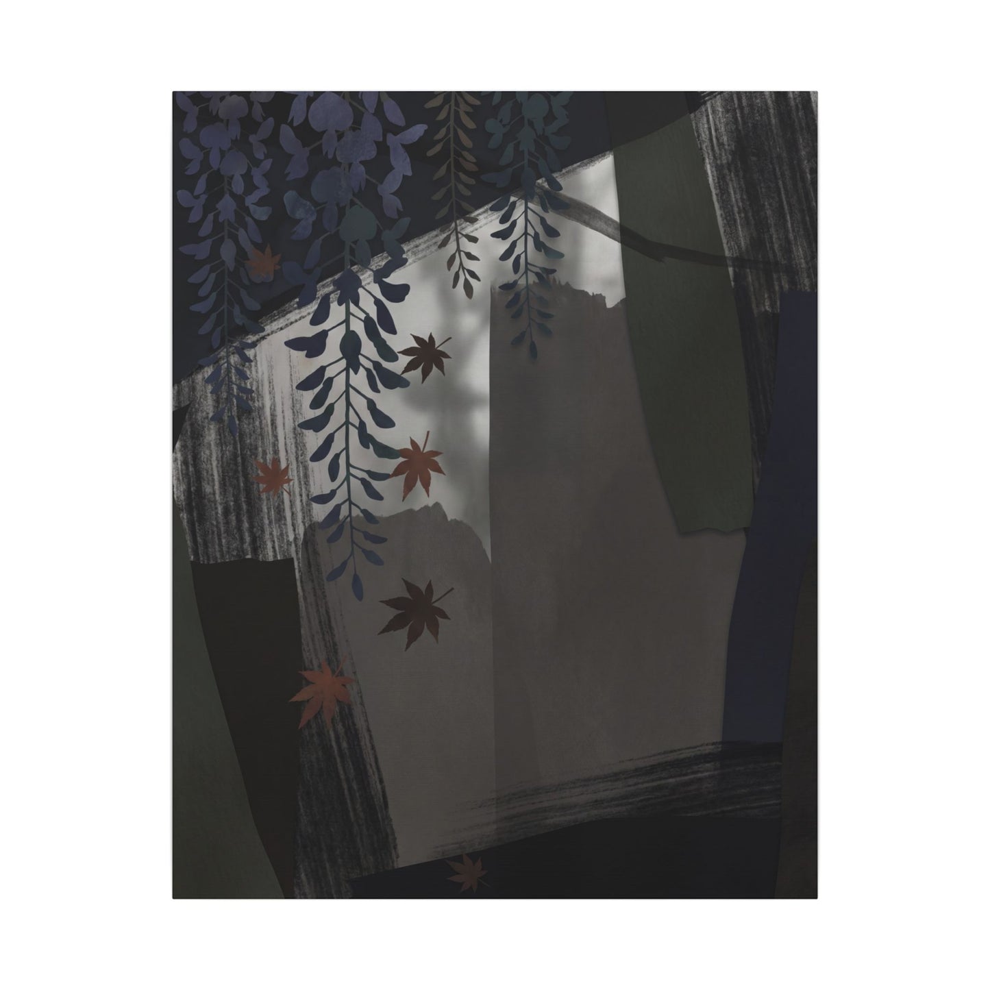 Wisteria Autumn Canvas Art | Dark Japandi Moody Design