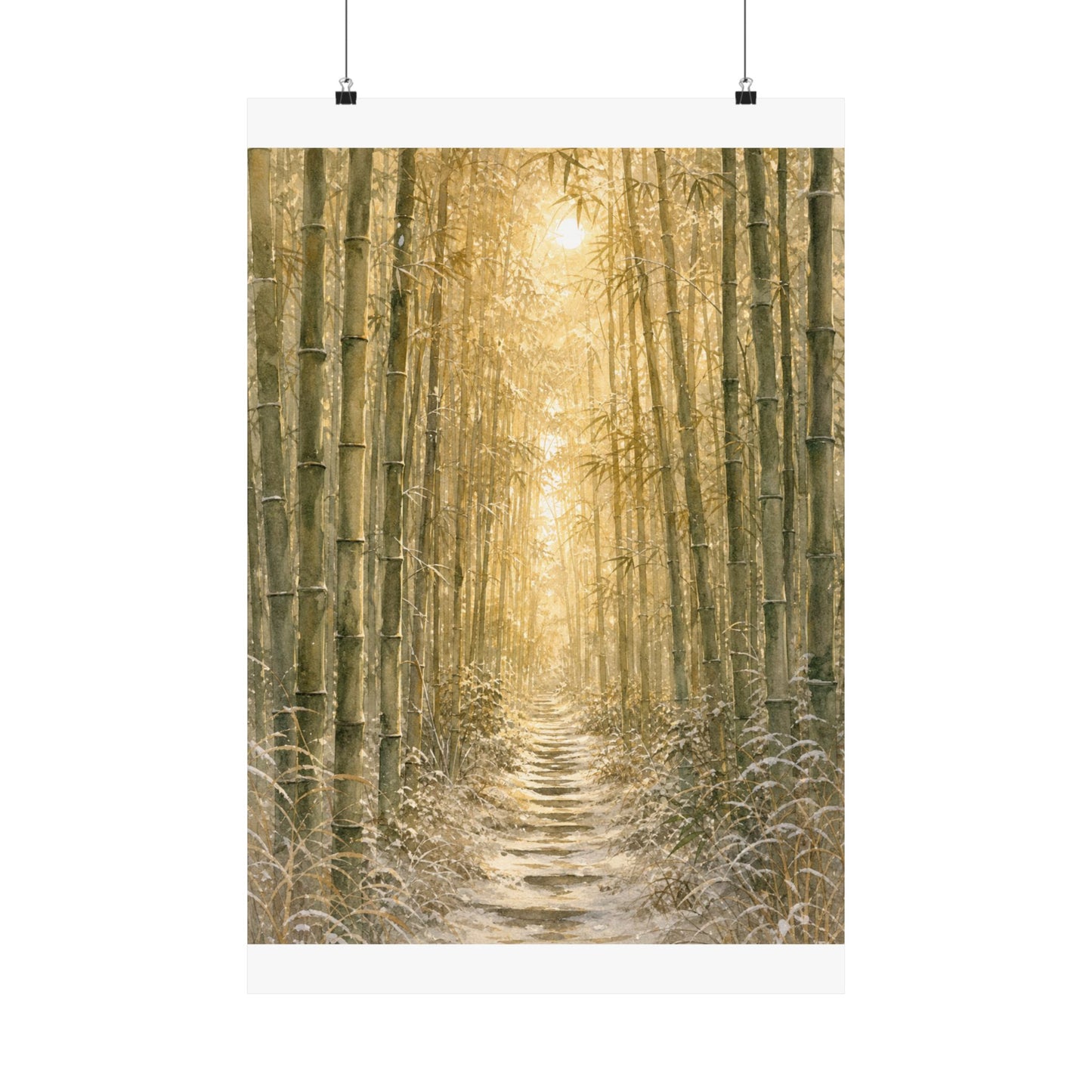 Japandi Bamboo Grove in Golden Hour | Watercolor Wall Art Print