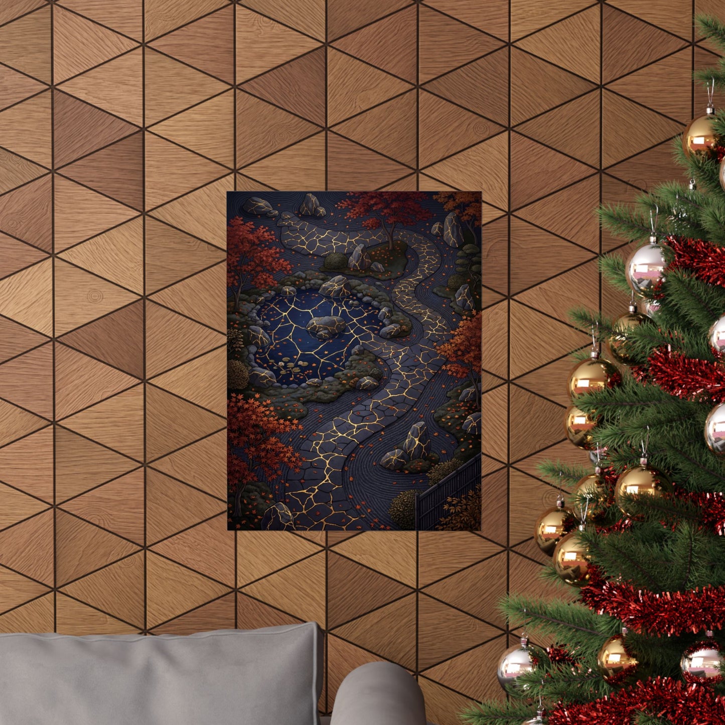 Moonlit Garden Wall Art Print | Autumn Kintsugi Gold Vein Art