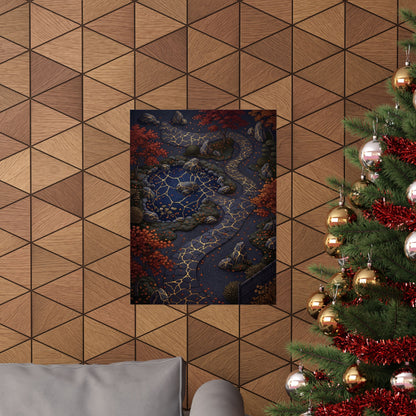 Moonlit Garden Wall Art Print | Autumn Kintsugi Gold Vein Art