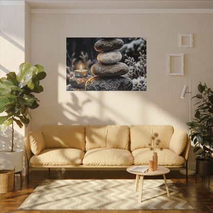 River Stones Canvas Art | Winter Japandi Watercolor Art