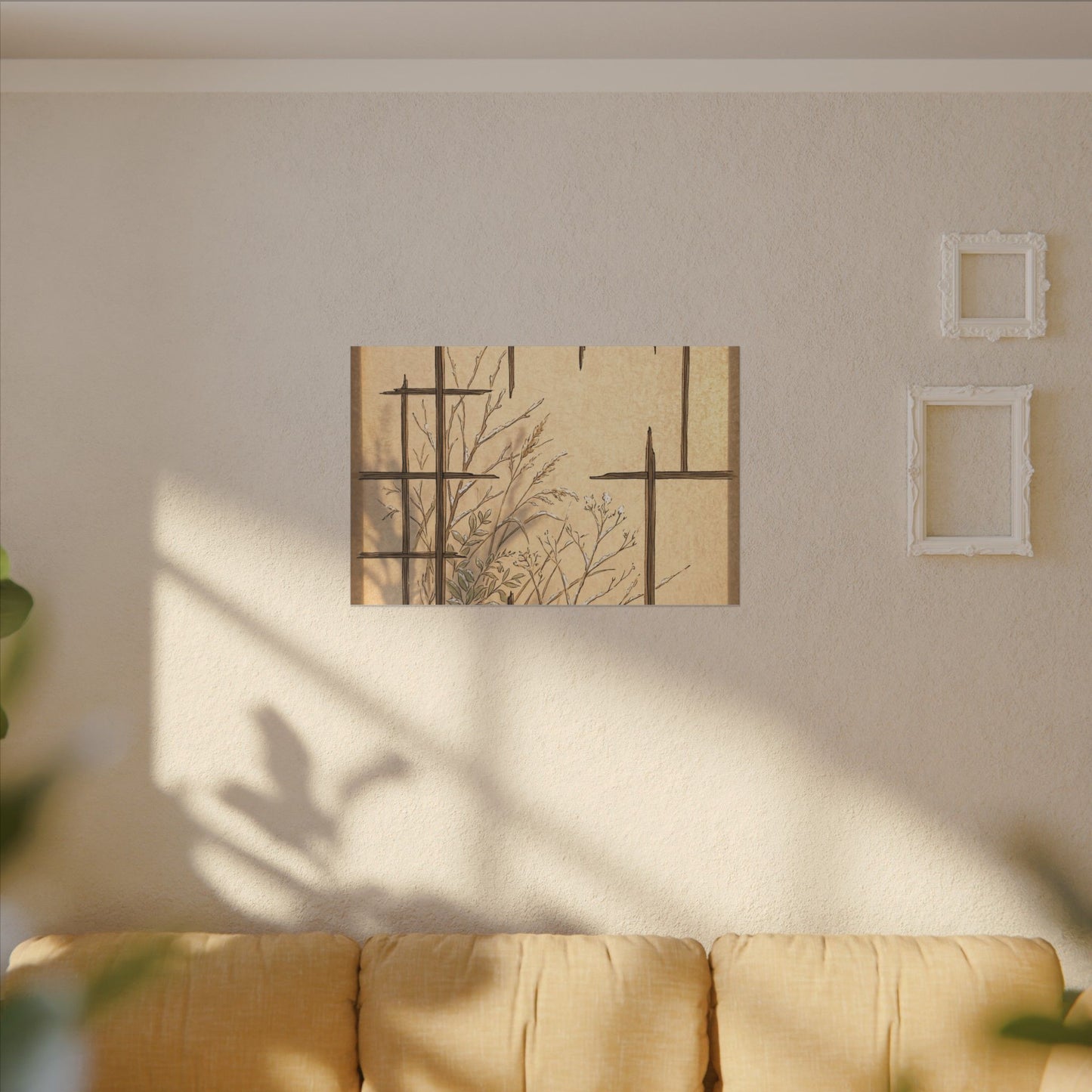 Shoji Screen Canvas Art | Winter Japandi Minimal Line Art