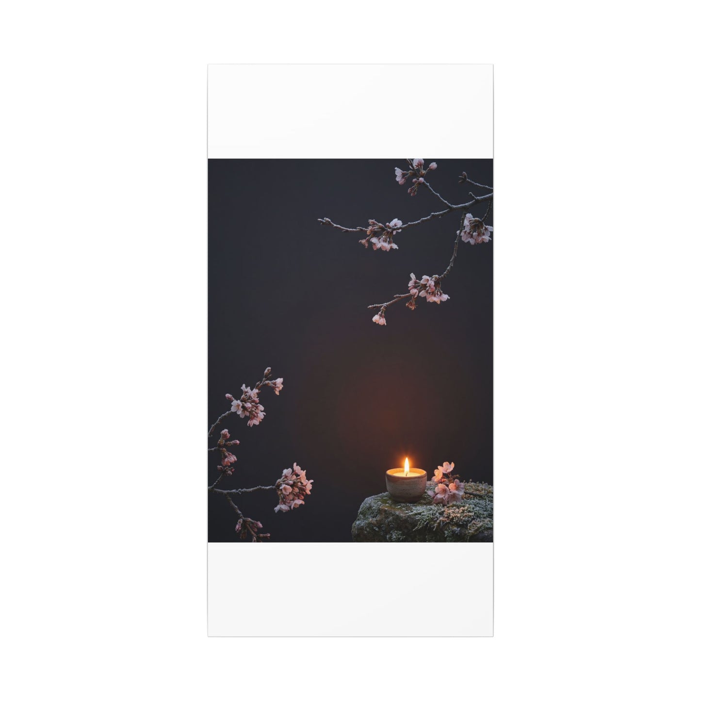 Dark Japandi Cherry Blossom in Candlelight | Moody Minimal Canvas Art
