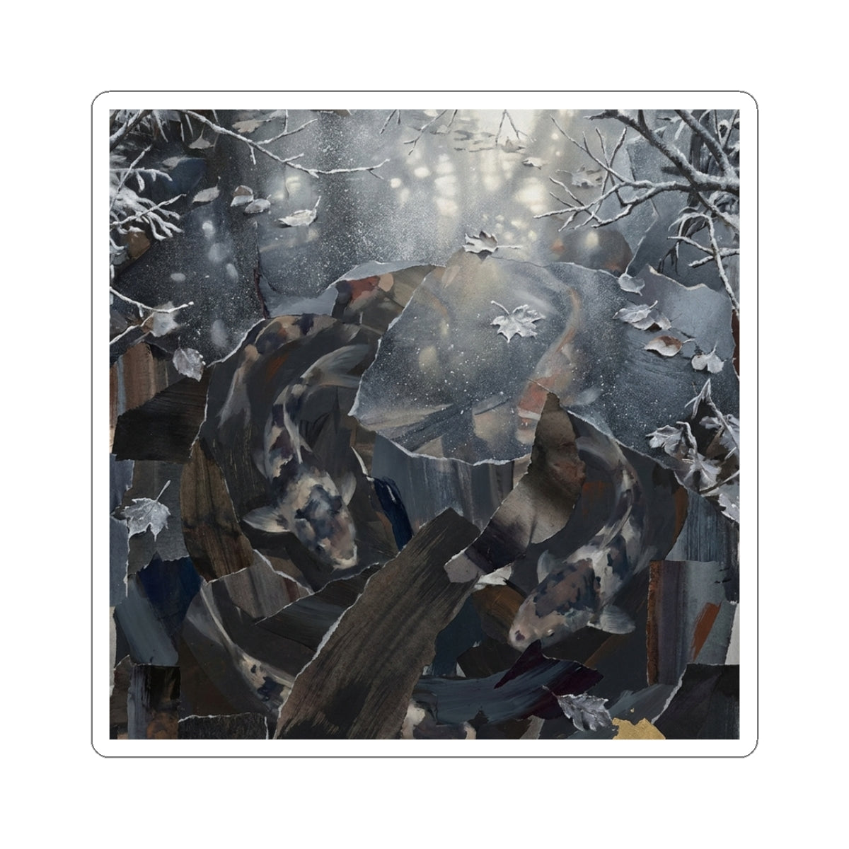 Koi Pond Sticker | Winter Dark Japandi Shadow Zen Art