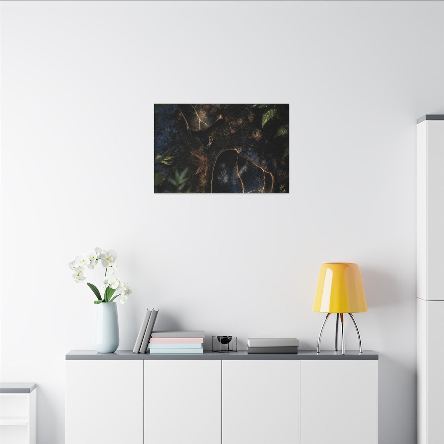 Dark Japandi Broken Pottery in Dappled | Shadow Zen Canvas Art