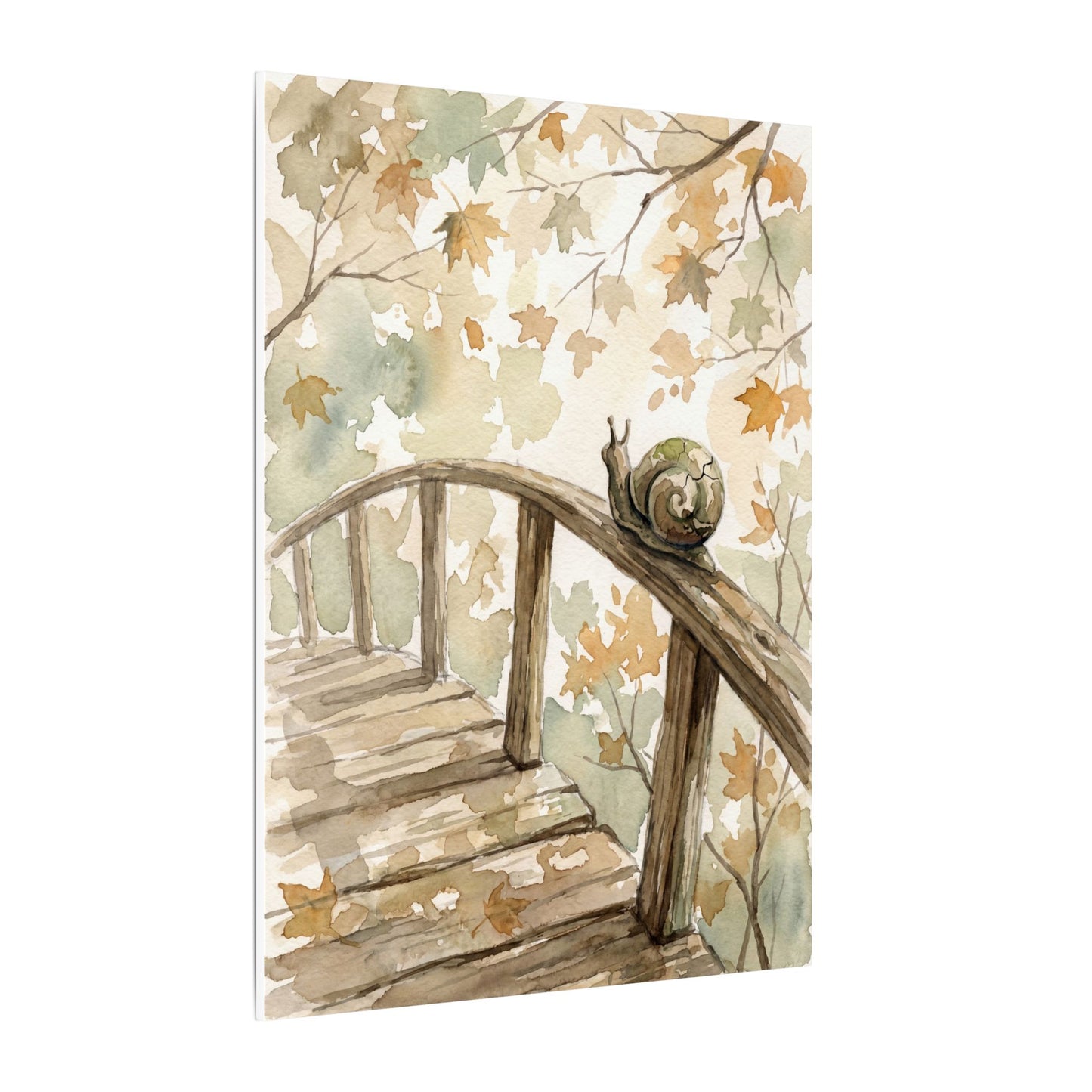 Wooden Bridge Canvas Art | Autumn Japandi Watercolor Art