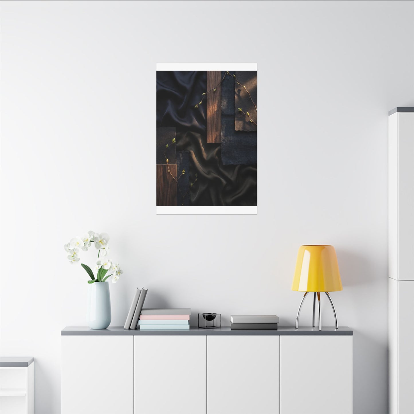 Silk Drape Spring Canvas Art | Dark Japandi Moody Design