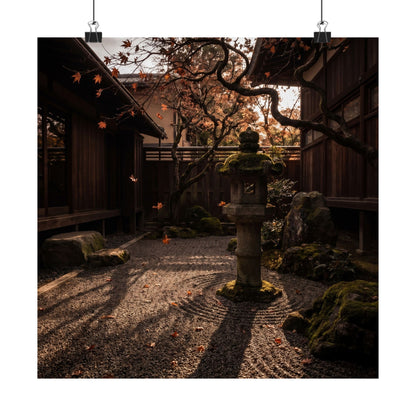 Autumn Stone Lantern Shadow Zen Wall Art Print | Moody Decor